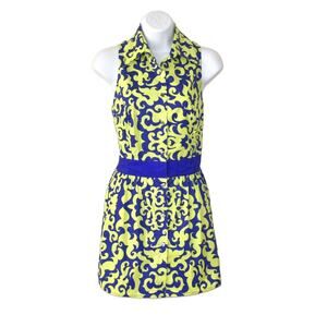 A5 NWT ETCETERA Destiny Yellow Blue Cotton Sleeveless Pleated Shirt Dress Size 8